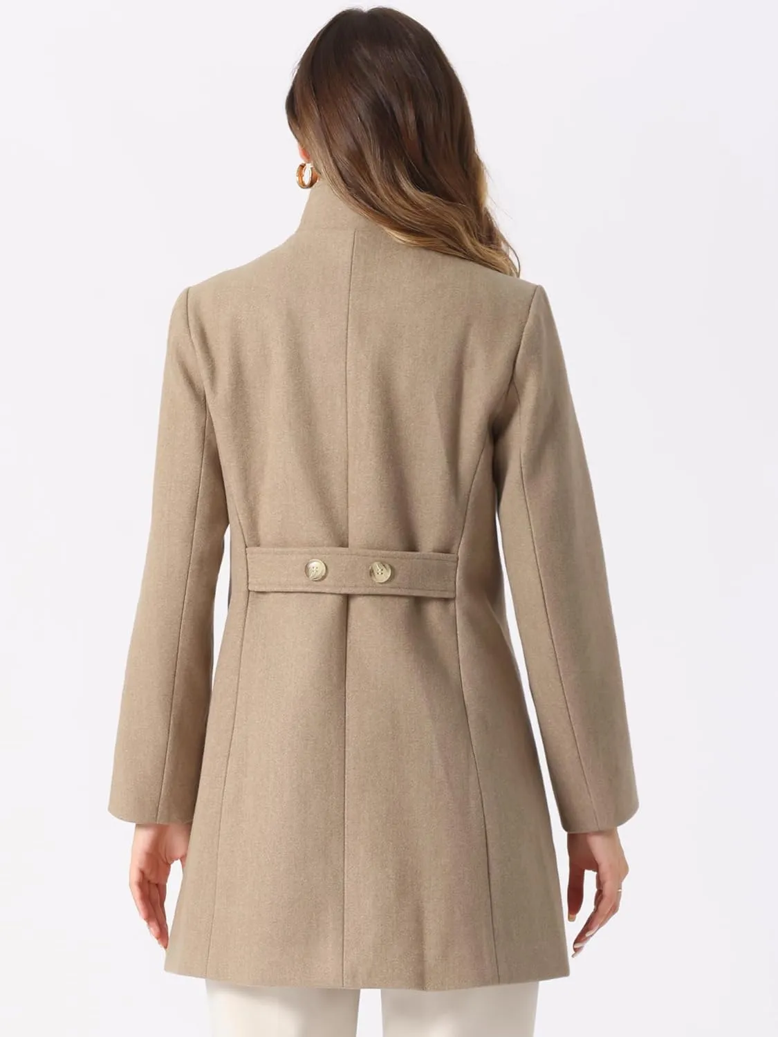 Allegra K Winter Trench Coats for Women's Casual Stand Collar Pea Double Breasted Overcoat