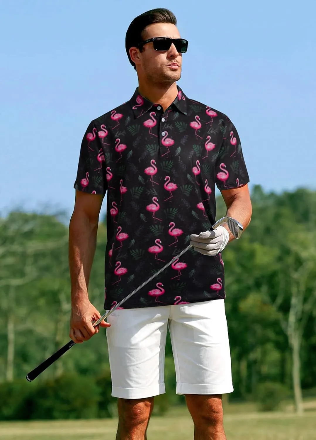 APTRO Men's Polo Shirts Short Sleeve Moisture Wicking Fashion Print Hawaiian Golf Shirts for Men