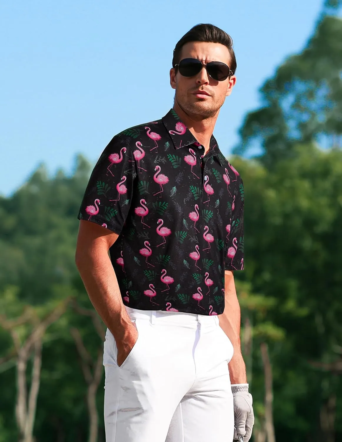 APTRO Men's Polo Shirts Short Sleeve Moisture Wicking Fashion Print Hawaiian Golf Shirts for Men