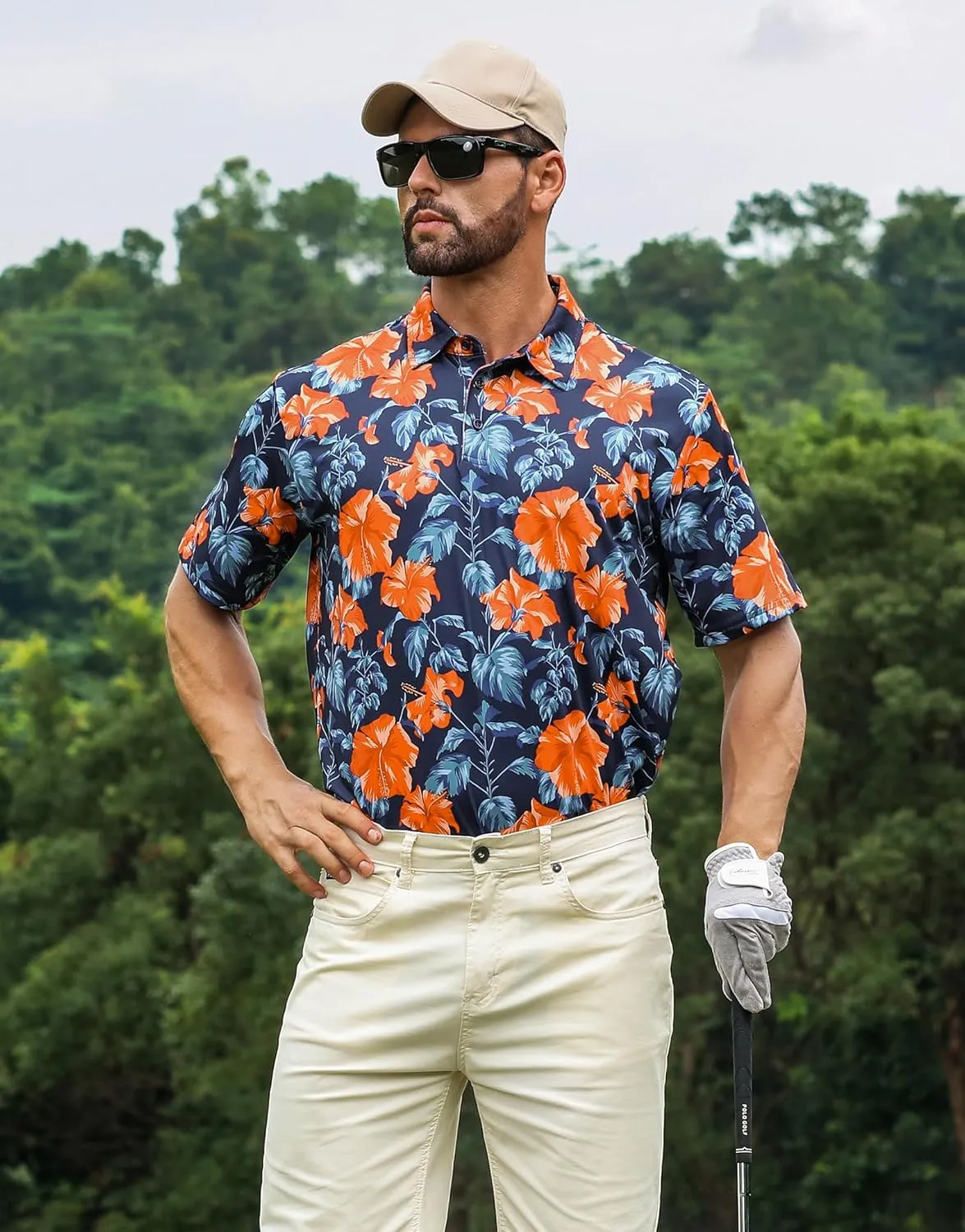 APTRO Men's Polo Shirts Short Sleeve Moisture Wicking Fashion Print Hawaiian Golf Shirts for Men