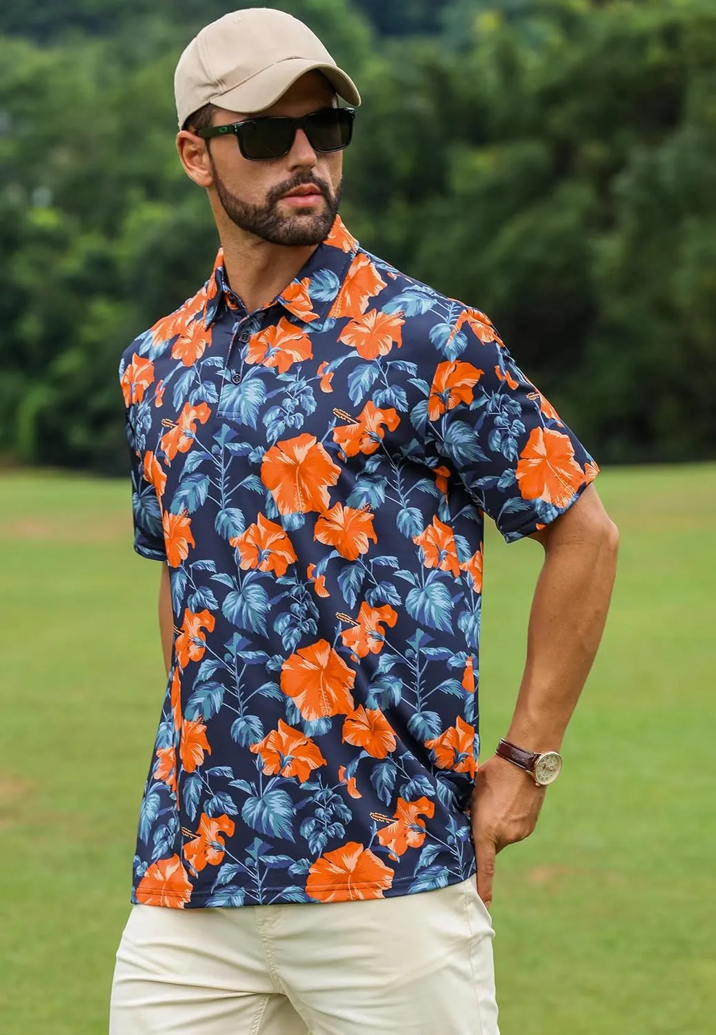 APTRO Men's Polo Shirts Short Sleeve Moisture Wicking Fashion Print Hawaiian Golf Shirts for Men