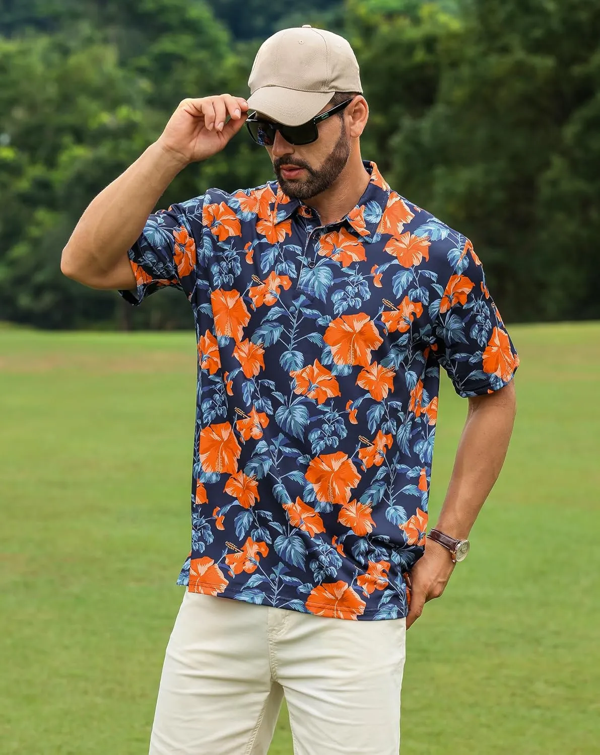 APTRO Men's Polo Shirts Short Sleeve Moisture Wicking Fashion Print Hawaiian Golf Shirts for Men