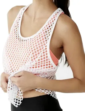CLOZOZ Fishnet Tank Tops Mesh See Through Tops for Women Trendy Sheer Scoop Neck Sleeveless Going Out Tops