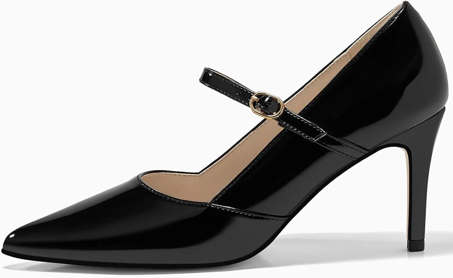 Coutgo Womens Mary Jane Pumps Stiletto High Heels Closed Pointed Toe Buckle Strap Patent Leather Dress Wedding Party Shoes