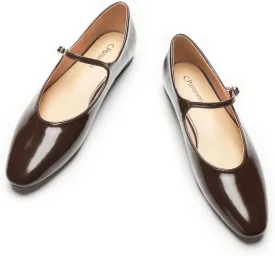 C.Paravano Women's Mary Jane Ballet Flats | Round Toe Leather Flats with Strap | Comfortable Work & Casual Shoes for Daily Wear