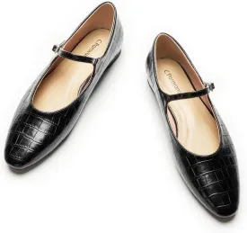 C.Paravano Women's Mary Jane Ballet Flats | Round Toe Leather Flats with Strap | Comfortable Work & Casual Shoes for Daily Wear