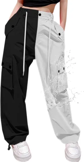 Cromoncent Girls & Womens High Waist Parachute Pants Y2K Waterproof Cargo Trousers with Pockets 6 Years-Women 3XL