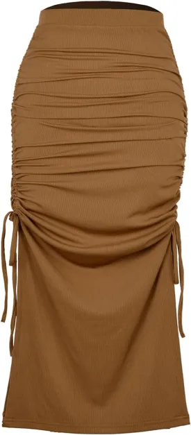 Daysskk Womens Skirts Midi Length Sweater Knit Skirt with Slit for Casual and & Work