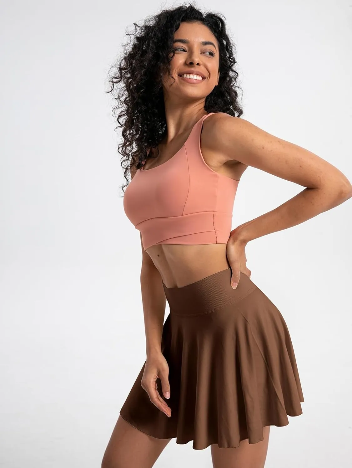 Easisim Women Mini Skirts Skort Flowy Basic Stretchy Flared Casual A-line Skirt with Pockets