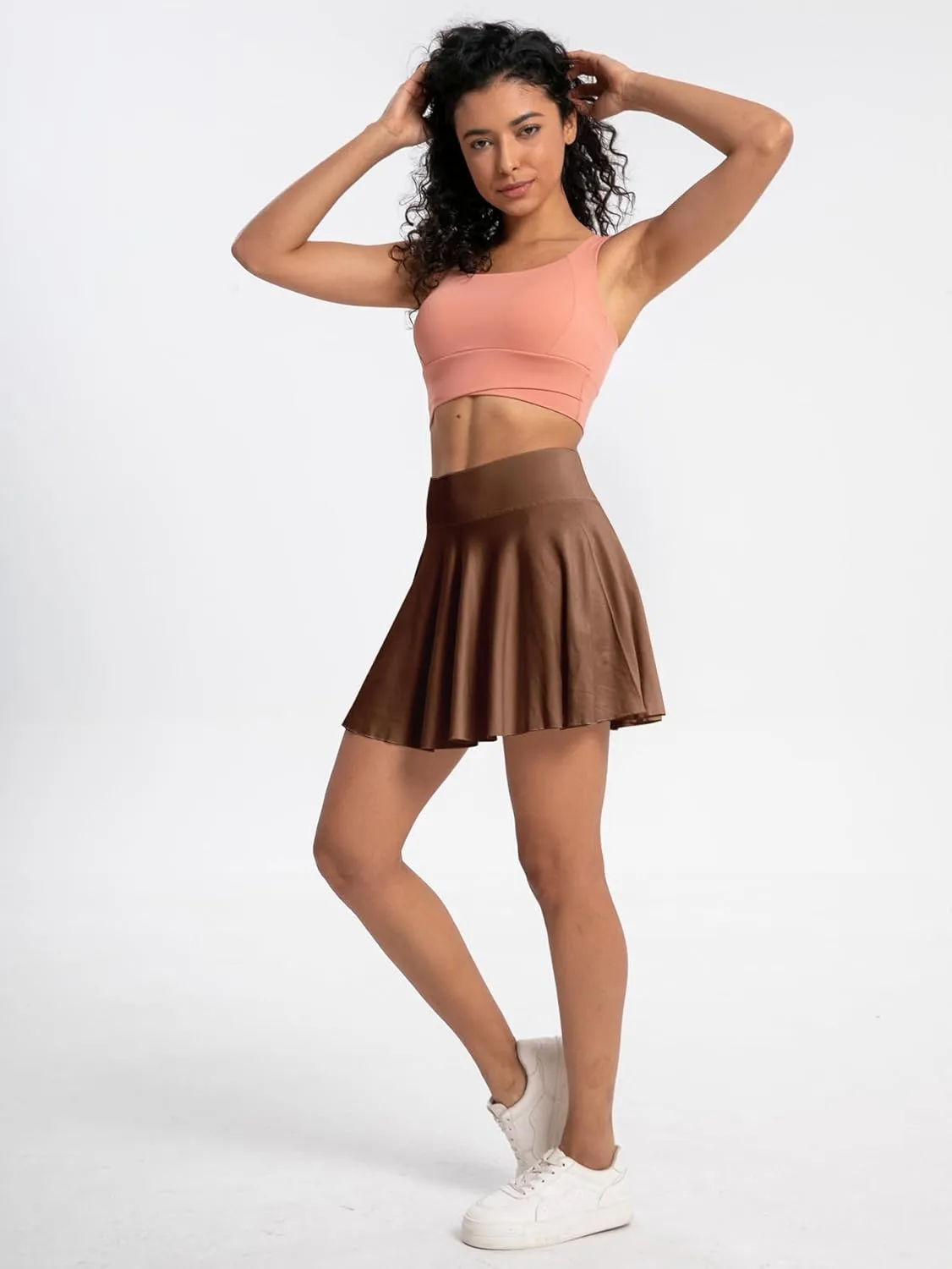 Easisim Women Mini Skirts Skort Flowy Basic Stretchy Flared Casual A-line Skirt with Pockets