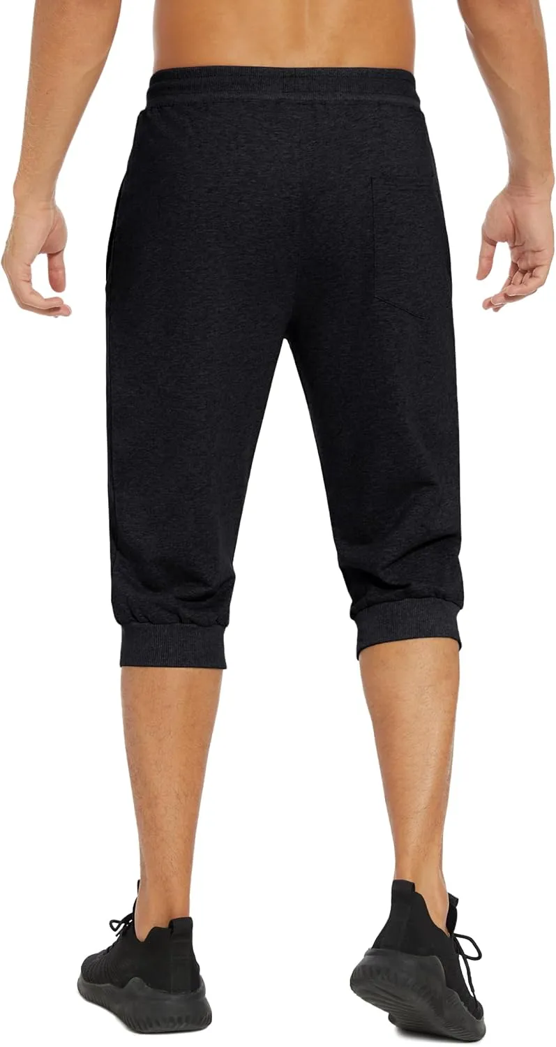 EKLENTSON Men's 3/4 Jogger Capri Pants Elastic Waist Below Knee Shorts Workout Gym Running Sweatpants with Zip Pockets