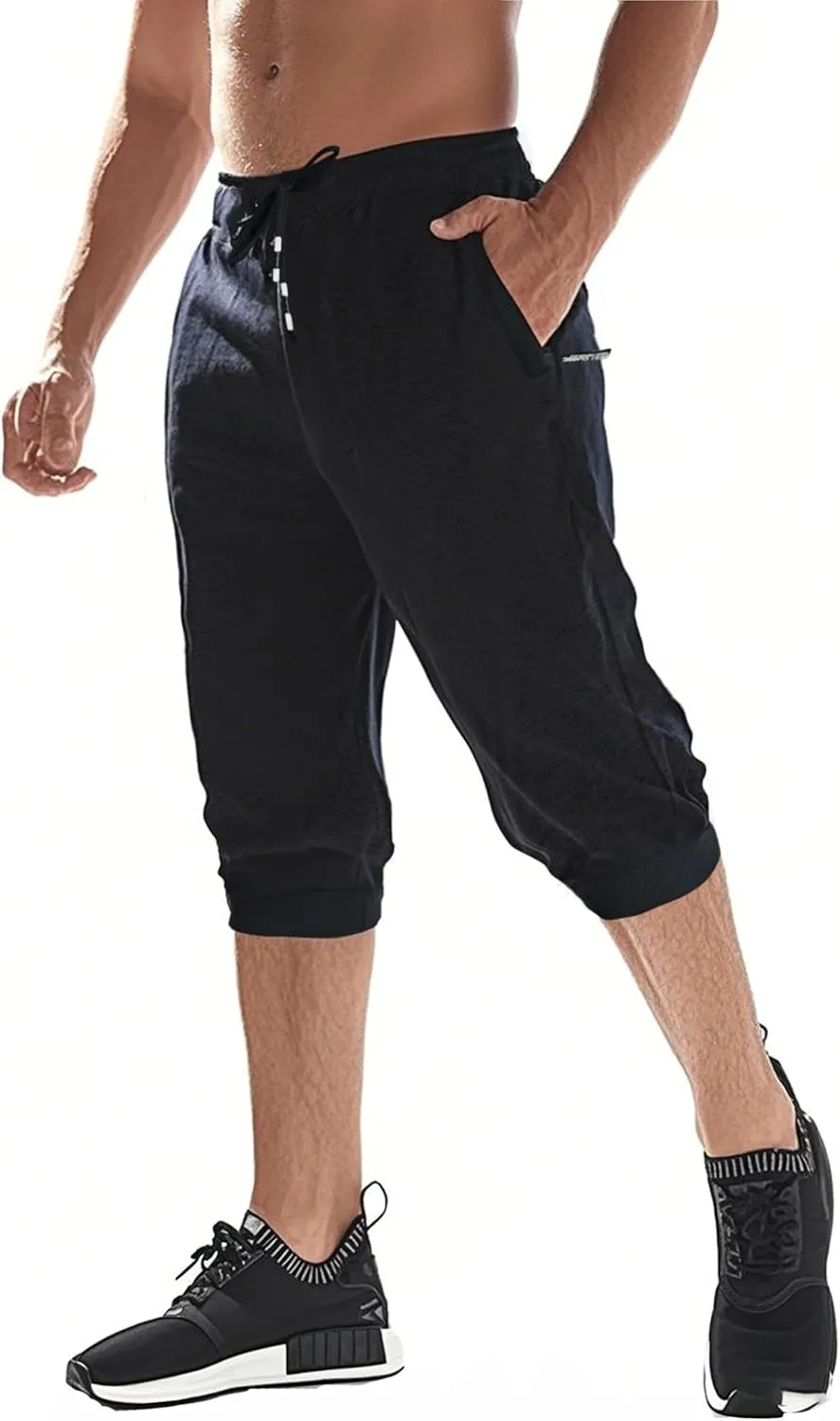 EKLENTSON Men's 3/4 Jogger Capri Pants Elastic Waist Below Knee Shorts Workout Gym Running Sweatpants with Zip Pockets