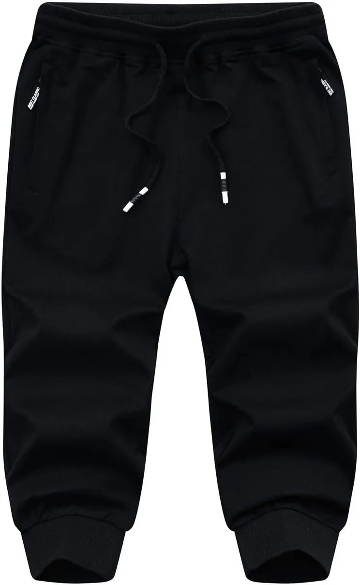 EKLENTSON Men's 3/4 Jogger Capri Pants Elastic Waist Below Knee Shorts Workout Gym Running Sweatpants with Zip Pockets