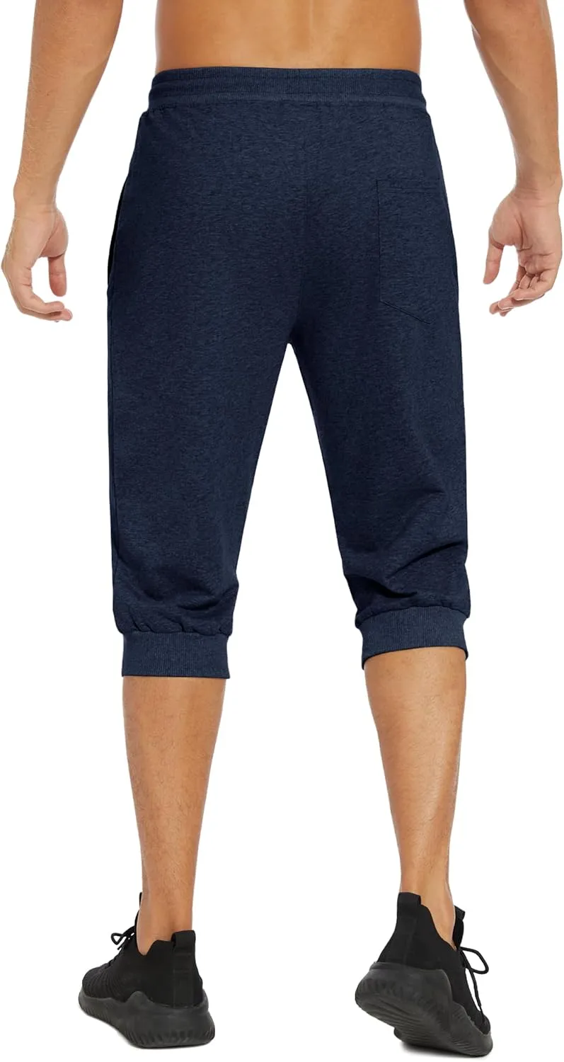 EKLENTSON Men's 3/4 Jogger Capri Pants Elastic Waist Below Knee Shorts Workout Gym Running Sweatpants with Zip Pockets