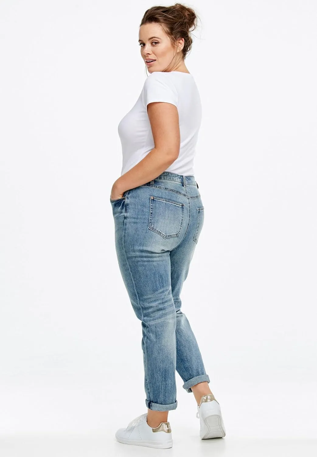 ellos Comfortable Women's Plus Size Boyfriend Jeans Stretch Denim Mid-Rise