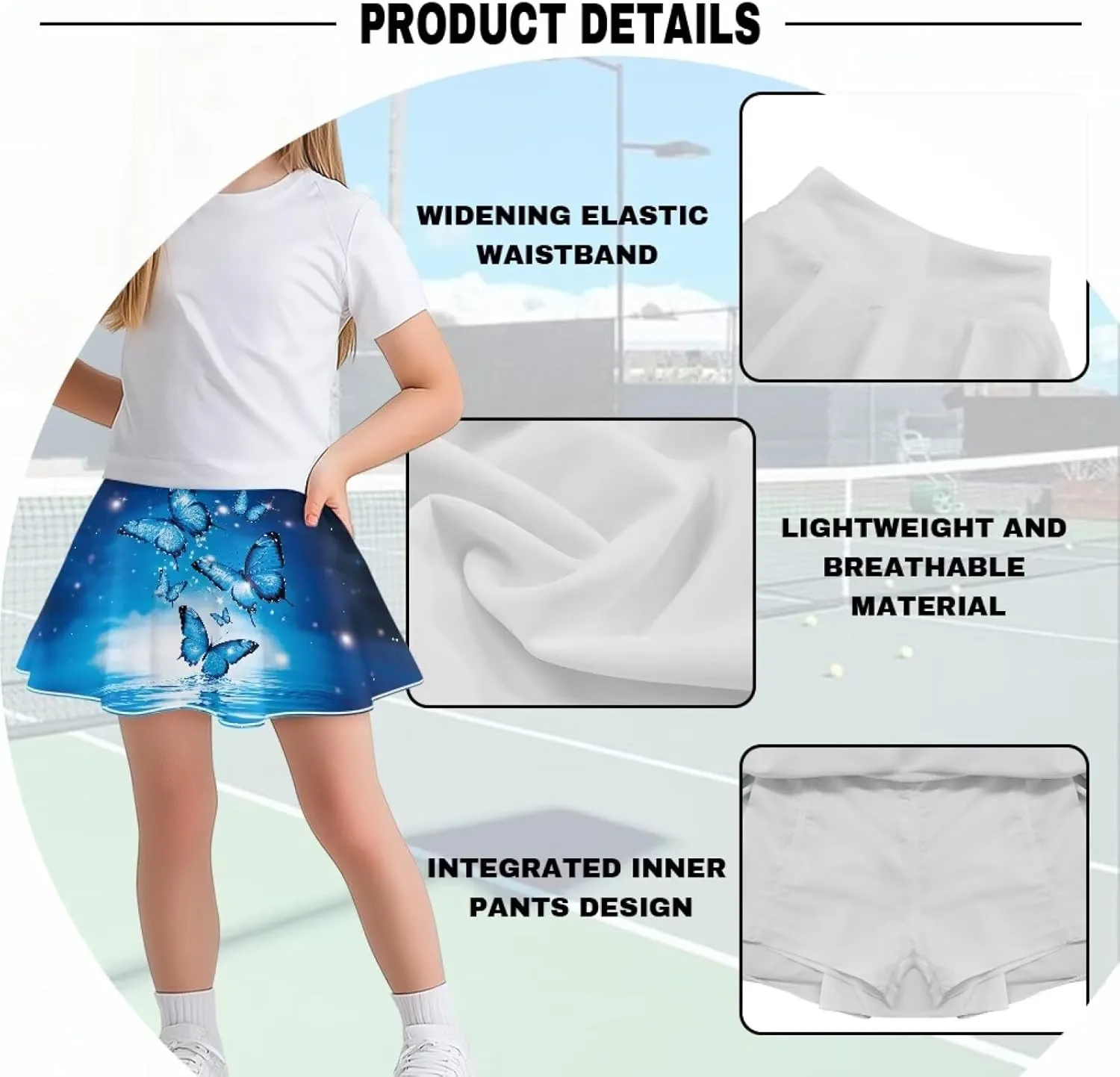 Girls Athletic Skort with Pocket 5-14 Years Sports Skirt Casual Daily Wear Outdoor Activities