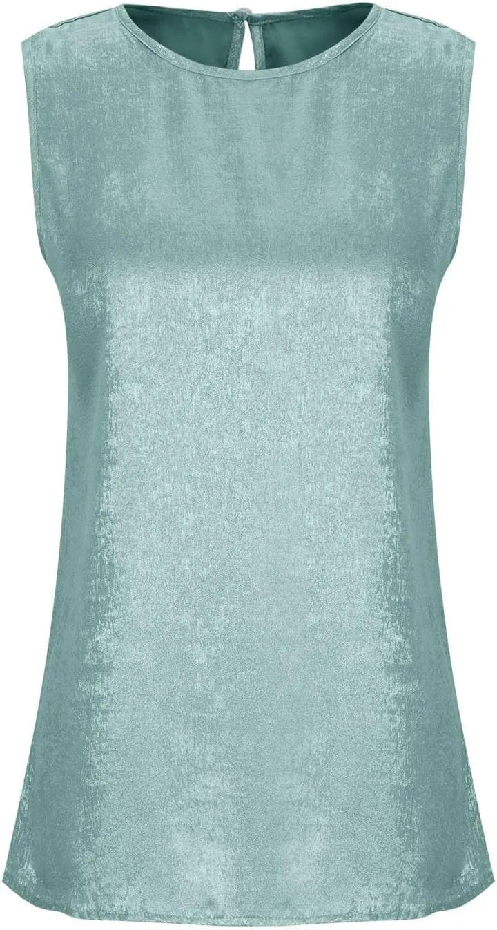 HGps8w Women's Shimmer Velvet Tank Tops Dressy Crew Neck Seeveless Cute Sparkle Glitter Party Disco Tee Shirts