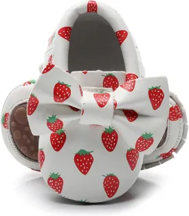 HONGTEYA Baby Moccasins with Rubber Sole&Soft Sole - Flower Print PU Leather Tassel Bow Girls Ballet Dress Shoes for Toddler