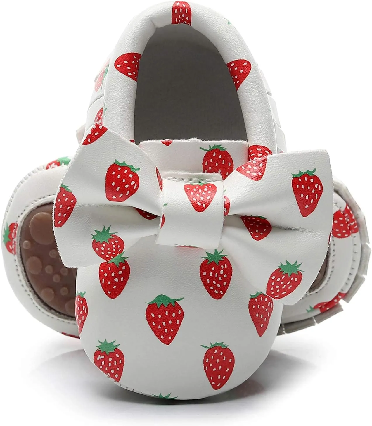 HONGTEYA Baby Moccasins with Rubber Sole&Soft Sole - Flower Print PU Leather Tassel Bow Girls Ballet Dress Shoes for Toddler