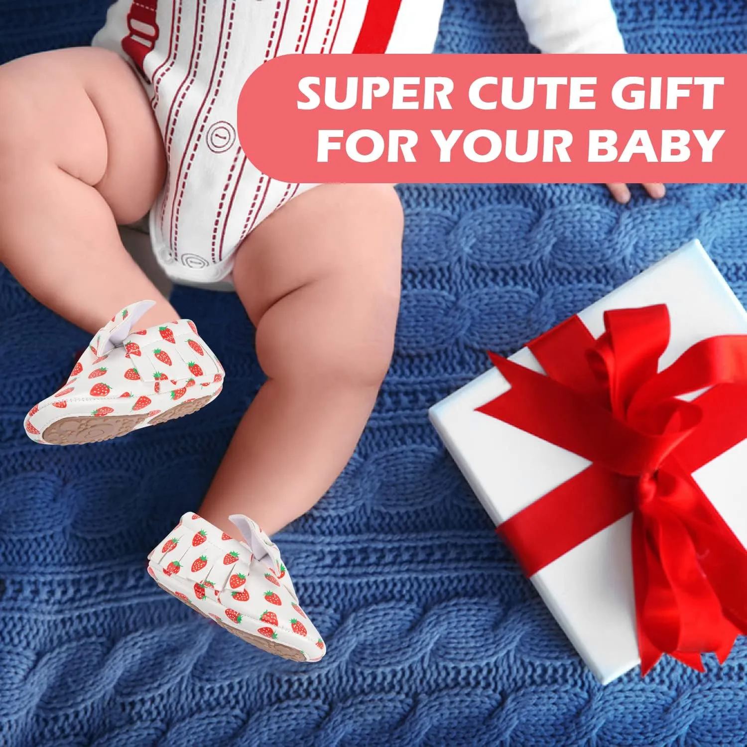 HONGTEYA Baby Moccasins with Rubber Sole&Soft Sole - Flower Print PU Leather Tassel Bow Girls Ballet Dress Shoes for Toddler