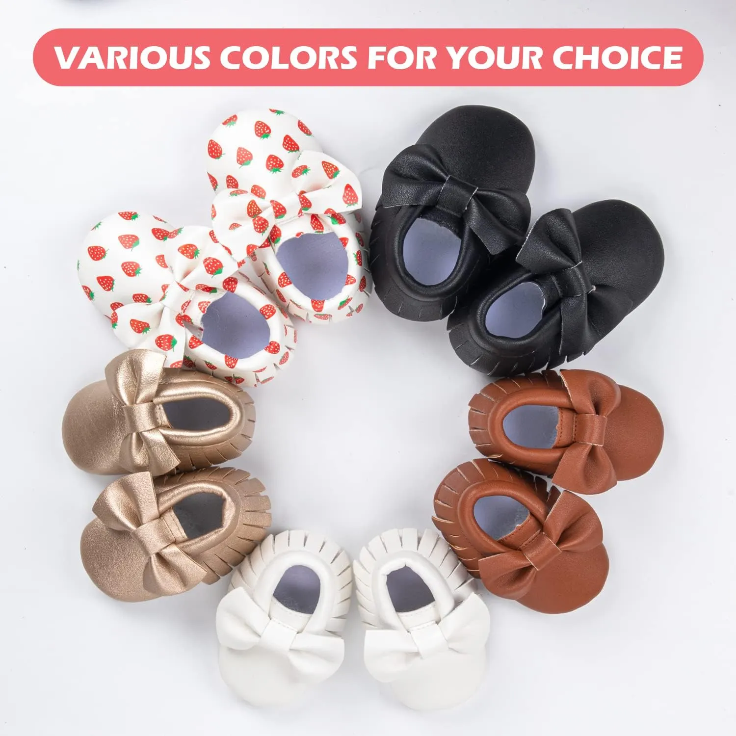 HONGTEYA Baby Moccasins with Rubber Sole&Soft Sole - Flower Print PU Leather Tassel Bow Girls Ballet Dress Shoes for Toddler