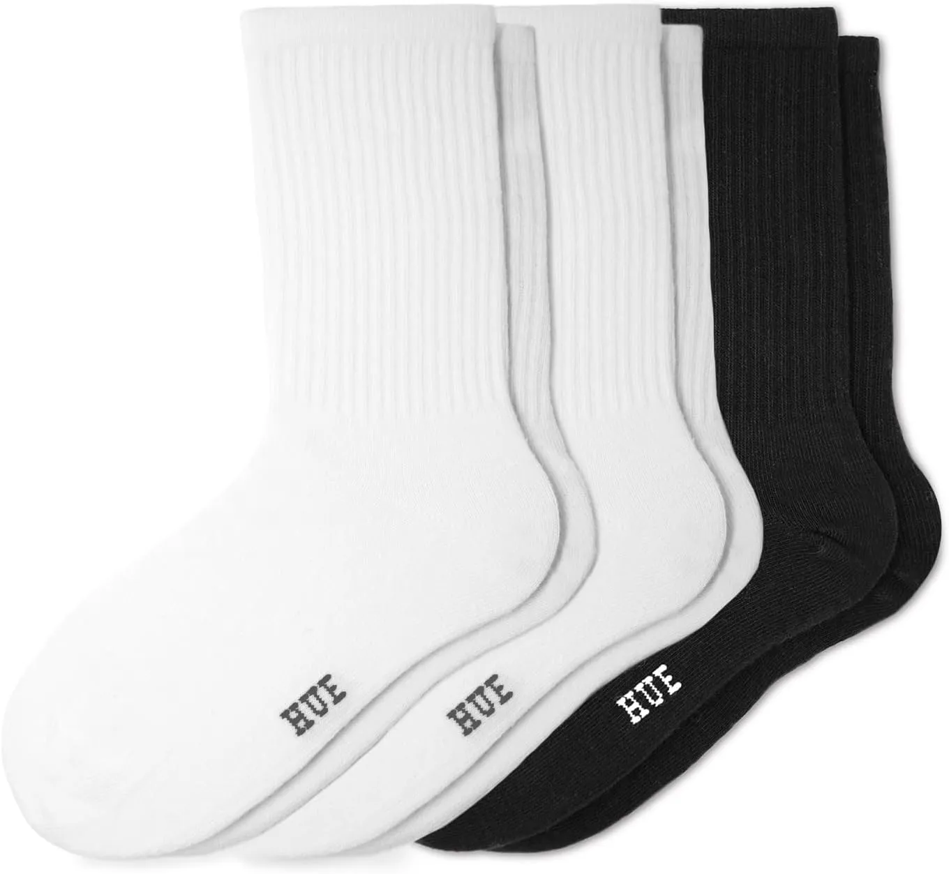 HUE Women's Casual Ribbed Must-Have Crew Lightweight Athletic Socks 3 Pair Pack