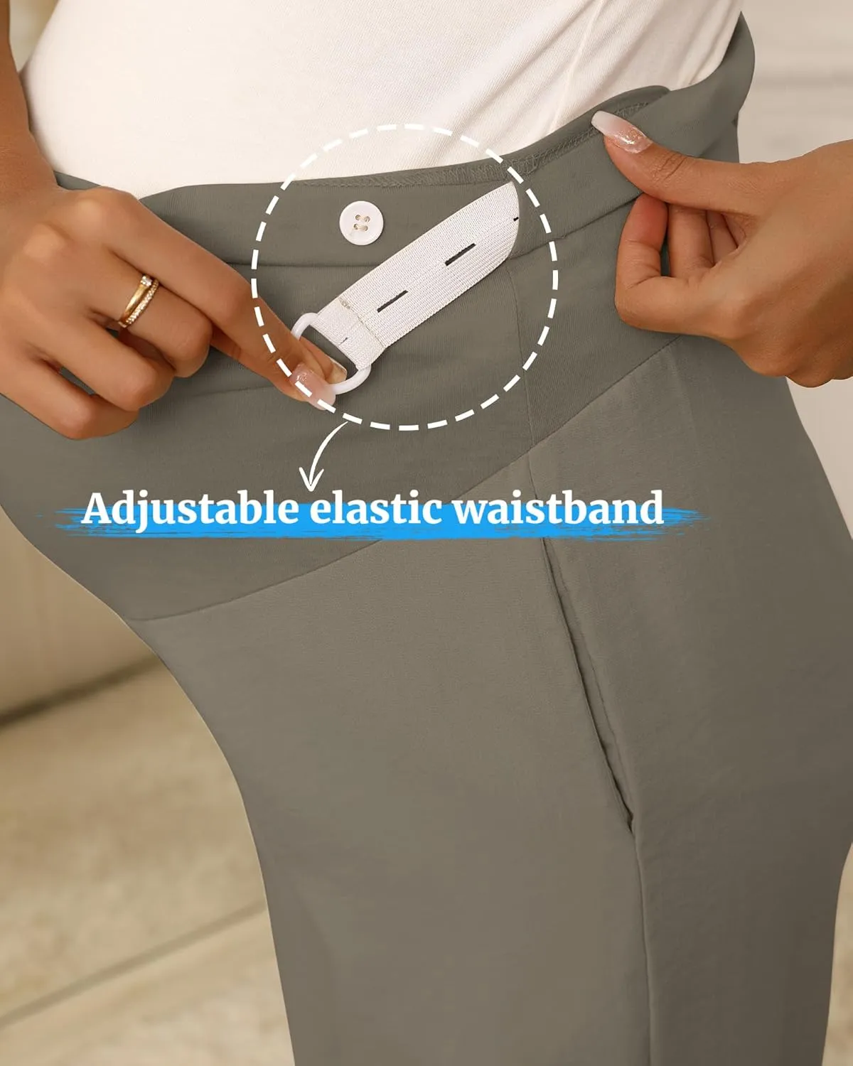 Huukeay Women's Cotton Linen Maternity Pants, High Waisted Lounge Pregnancy Pants Over The Belly Trousers with Pockets