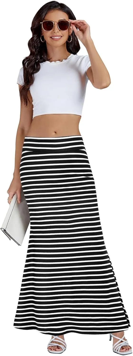 KIFOVEN Women's Casual Striped Print High Waist Maxi Long Pencil Skirt