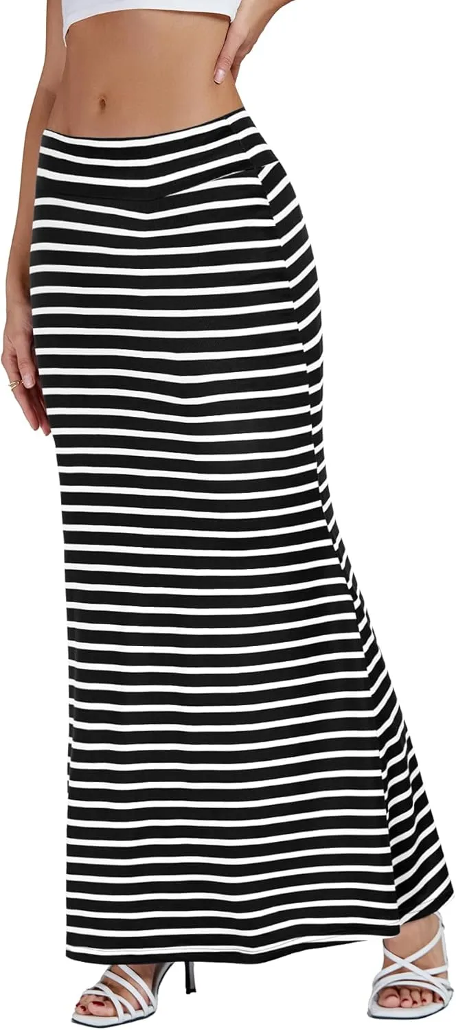 KIFOVEN Women's Casual Striped Print High Waist Maxi Long Pencil Skirt