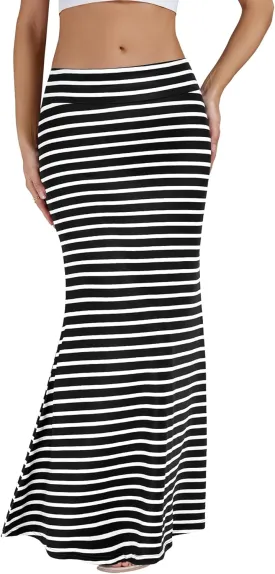 KIFOVEN Women's Casual Striped Print High Waist Maxi Long Pencil Skirt