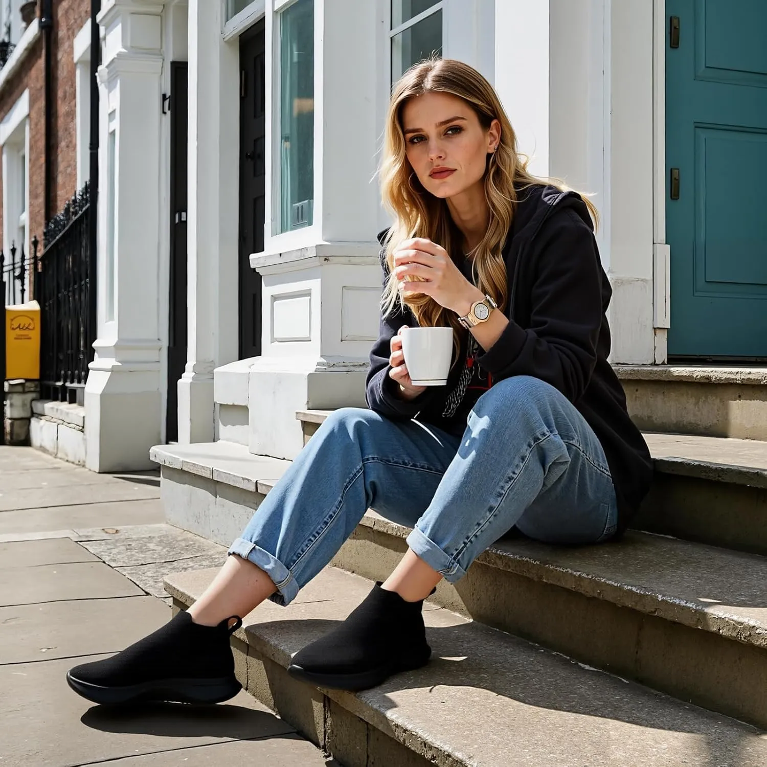 LinnOaks Walking Boots for Women Sock High Top Sneaker Boots Booties Wide Comfortable Stretchy Slip On Lightweight Sneakers Tennis Running Shoes Black