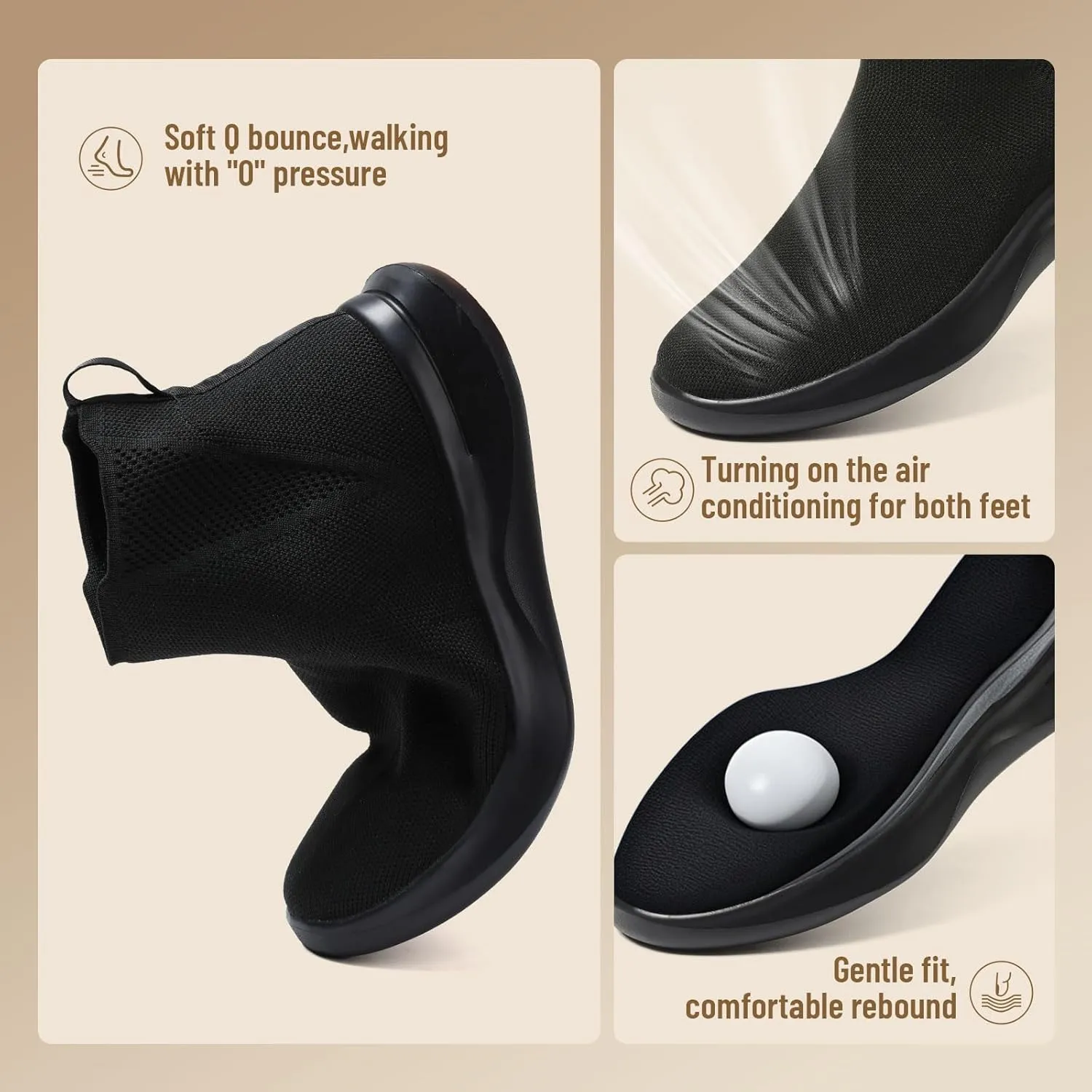 LinnOaks Walking Boots for Women Sock High Top Sneaker Boots Booties Wide Comfortable Stretchy Slip On Lightweight Sneakers Tennis Running Shoes Black