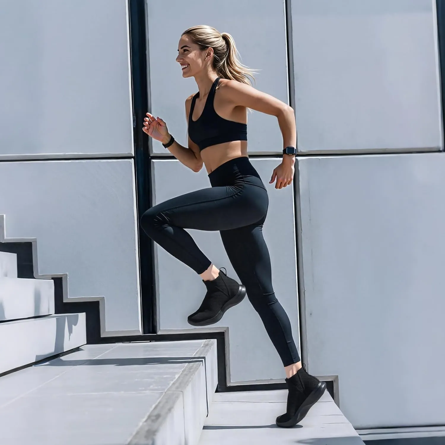 LinnOaks Walking Boots for Women Sock High Top Sneaker Boots Booties Wide Comfortable Stretchy Slip On Lightweight Sneakers Tennis Running Shoes Black