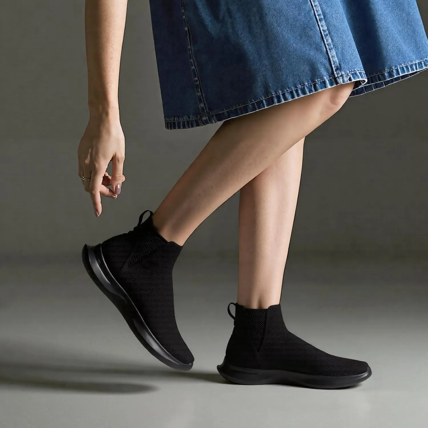 LinnOaks Walking Boots for Women Sock High Top Sneaker Boots Booties Wide Comfortable Stretchy Slip On Lightweight Sneakers Tennis Running Shoes Black