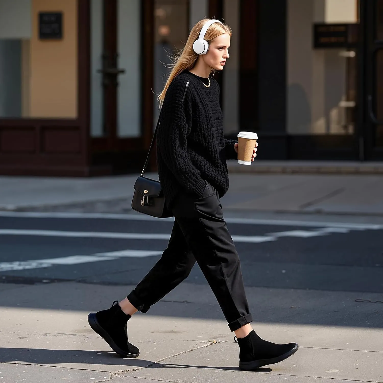 LinnOaks Walking Boots for Women Sock High Top Sneaker Boots Booties Wide Comfortable Stretchy Slip On Lightweight Sneakers Tennis Running Shoes Black