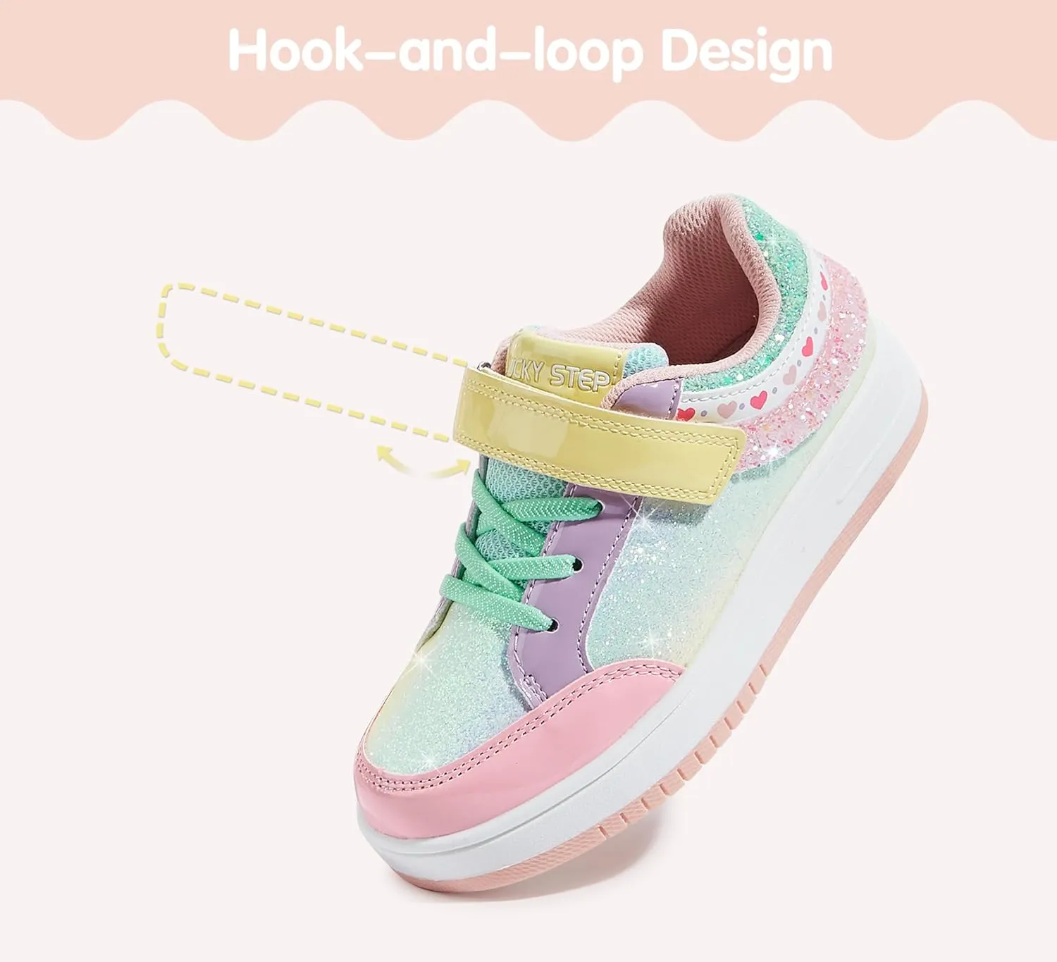 LUCKY STEP Kid's Glitter Fashion Sneakers Girls Sparkly Tennis School Slip On Shoes Walking Casual Party Dress Shoes for Toddler Children