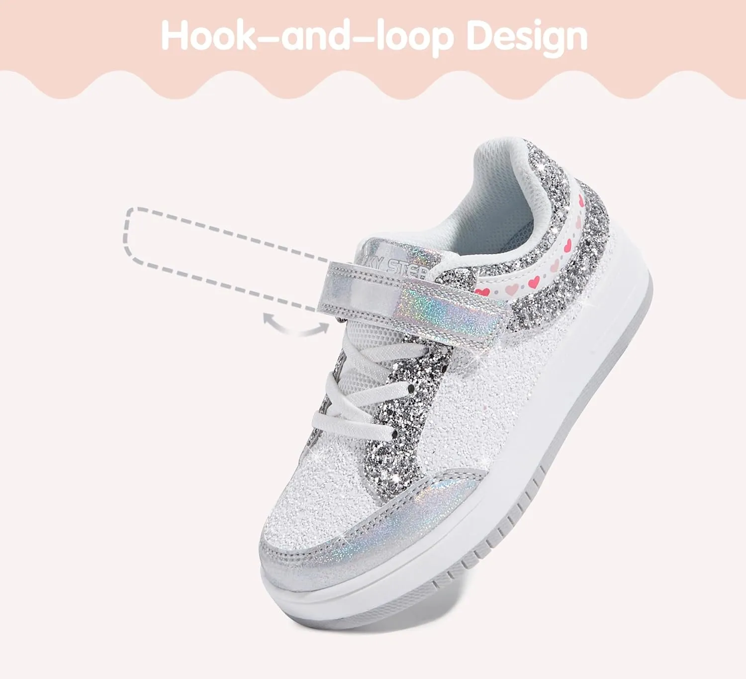 LUCKY STEP Kid's Glitter Fashion Sneakers Girls Sparkly Tennis School Slip On Shoes Walking Casual Party Dress Shoes for Toddler Children