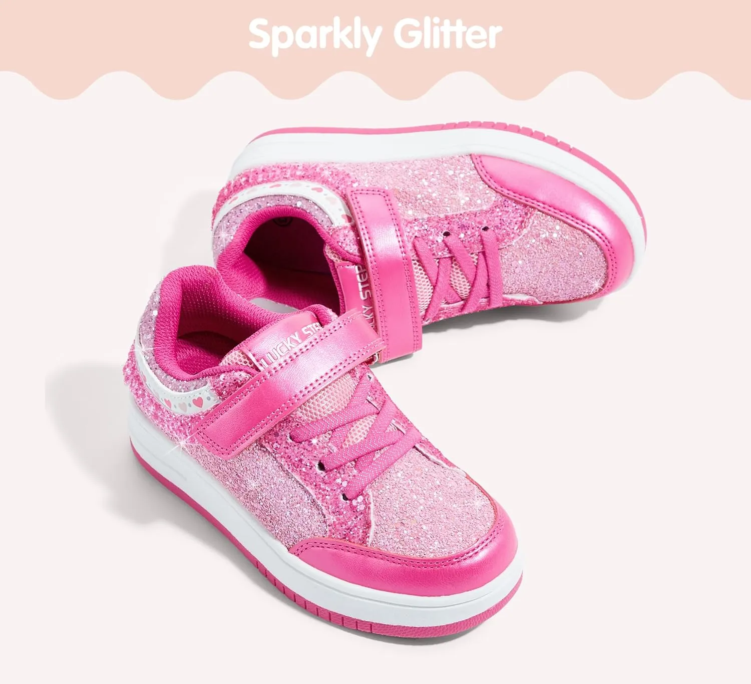 LUCKY STEP Kid's Glitter Fashion Sneakers Girls Sparkly Tennis School Slip On Shoes Walking Casual Party Dress Shoes for Toddler Children