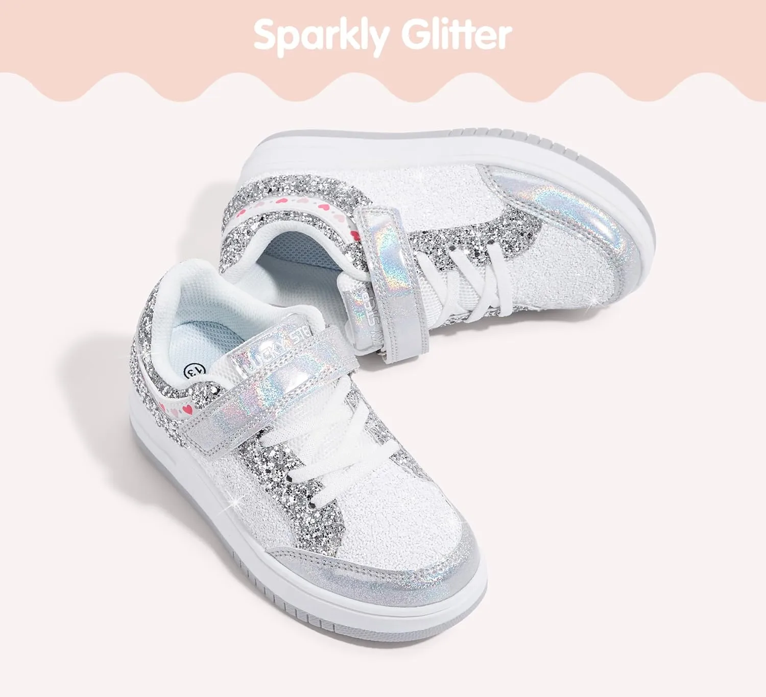 LUCKY STEP Kid's Glitter Fashion Sneakers Girls Sparkly Tennis School Slip On Shoes Walking Casual Party Dress Shoes for Toddler Children