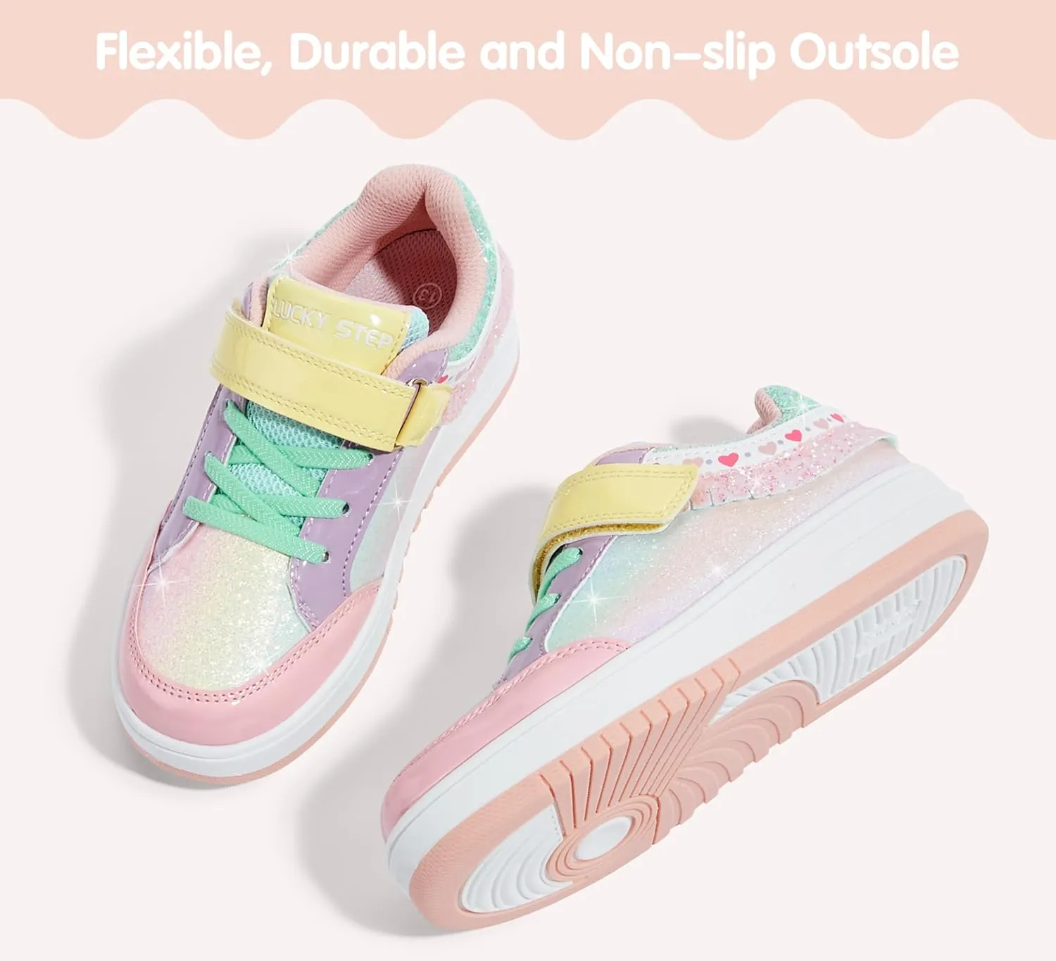 LUCKY STEP Kid's Glitter Fashion Sneakers Girls Sparkly Tennis School Slip On Shoes Walking Casual Party Dress Shoes for Toddler Children