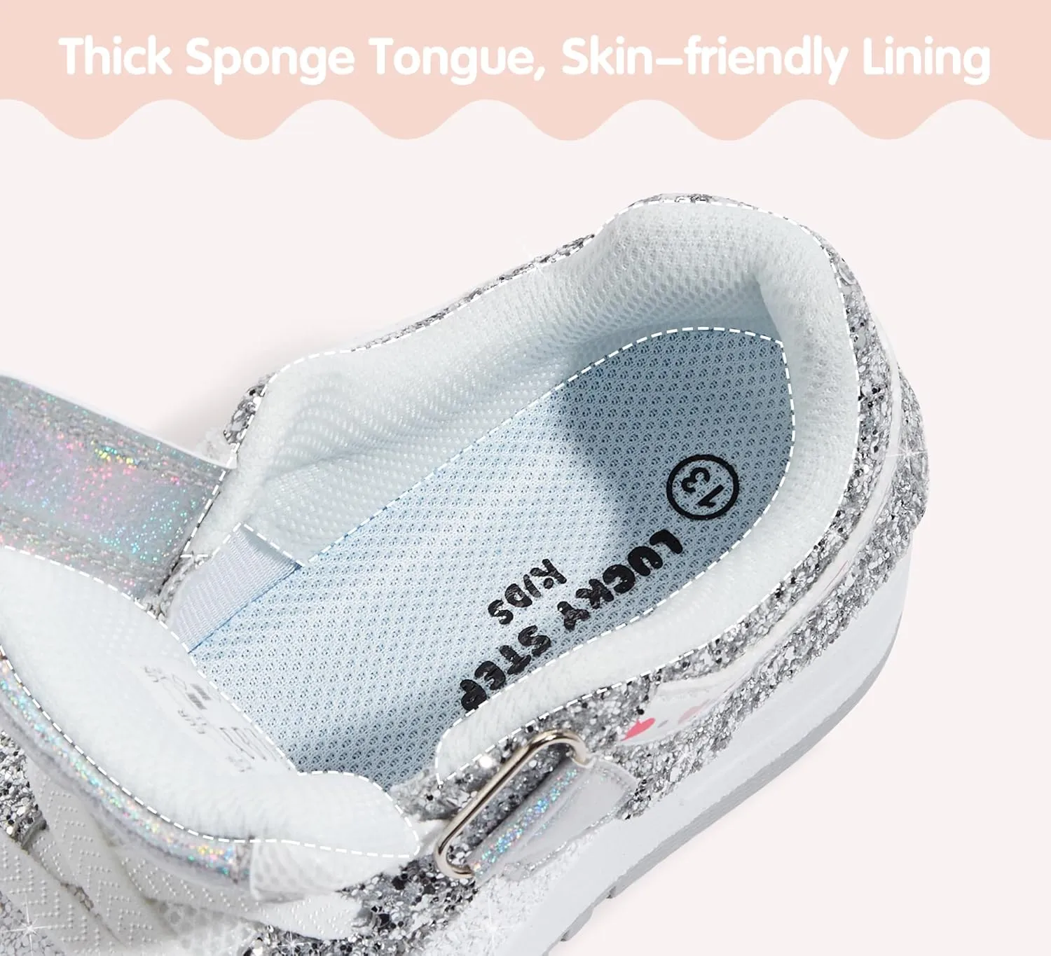 LUCKY STEP Kid's Glitter Fashion Sneakers Girls Sparkly Tennis School Slip On Shoes Walking Casual Party Dress Shoes for Toddler Children
