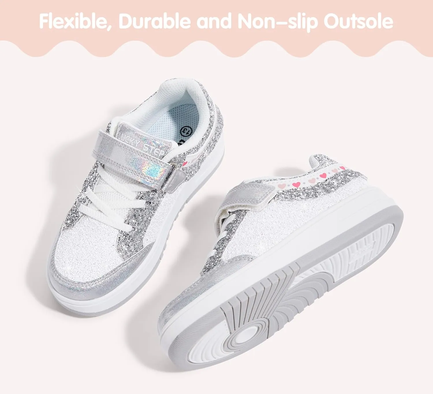 LUCKY STEP Kid's Glitter Fashion Sneakers Girls Sparkly Tennis School Slip On Shoes Walking Casual Party Dress Shoes for Toddler Children