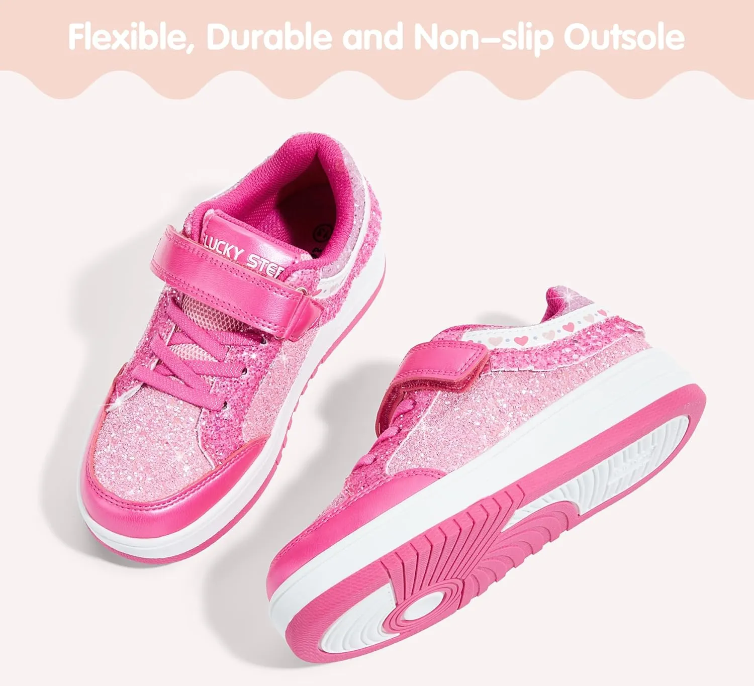 LUCKY STEP Kid's Glitter Fashion Sneakers Girls Sparkly Tennis School Slip On Shoes Walking Casual Party Dress Shoes for Toddler Children