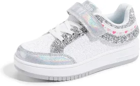 LUCKY STEP Kid's Glitter Fashion Sneakers Girls Sparkly Tennis School Slip On Shoes Walking Casual Party Dress Shoes for Toddler Children