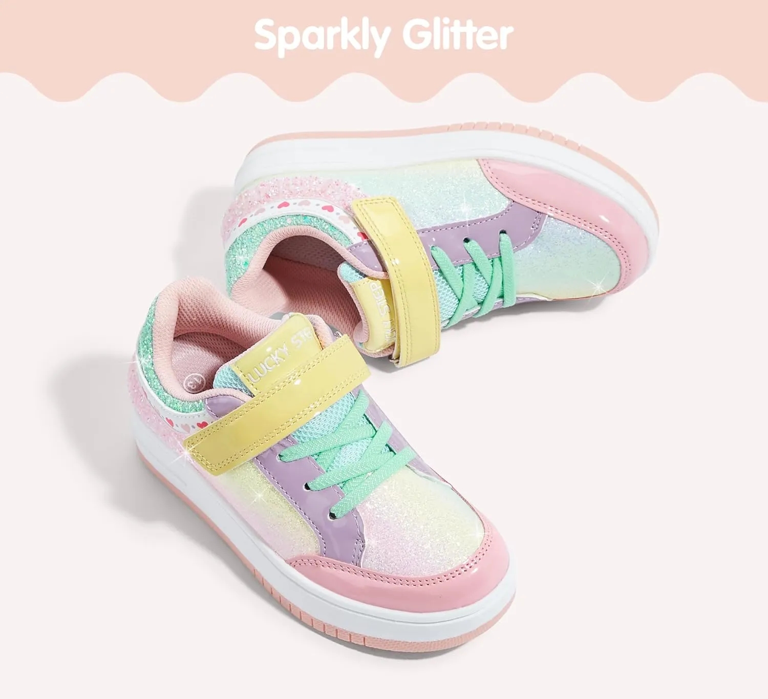 LUCKY STEP Kid's Glitter Fashion Sneakers Girls Sparkly Tennis School Slip On Shoes Walking Casual Party Dress Shoes for Toddler Children