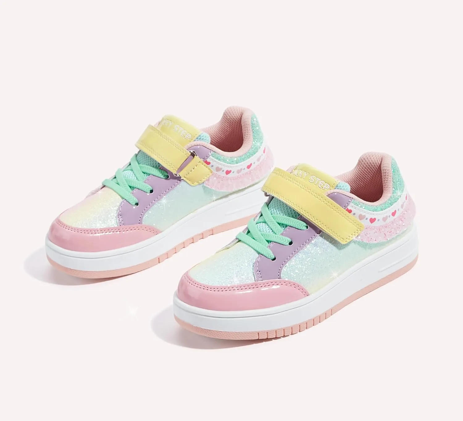 LUCKY STEP Kid's Glitter Fashion Sneakers Girls Sparkly Tennis School Slip On Shoes Walking Casual Party Dress Shoes for Toddler Children