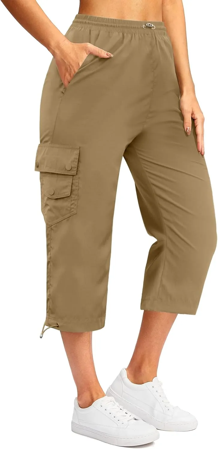 Marvmys Women's Cargo Capris Hiking Pants Lightweight Quick Dry Athletic Travel Cropped Pants with 6 Pockets