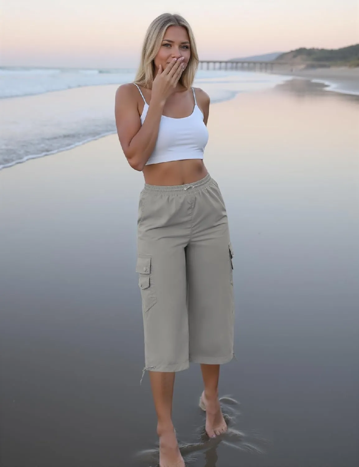 Marvmys Women's Cargo Capris Hiking Pants Lightweight Quick Dry Athletic Travel Cropped Pants with 6 Pockets