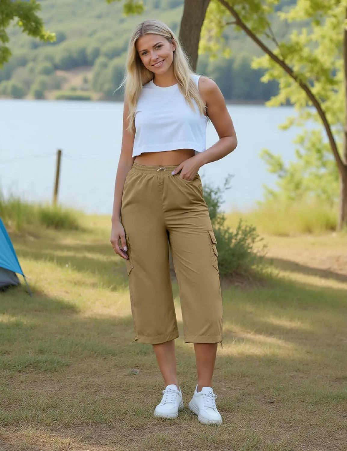 Marvmys Women's Cargo Capris Hiking Pants Lightweight Quick Dry Athletic Travel Cropped Pants with 6 Pockets