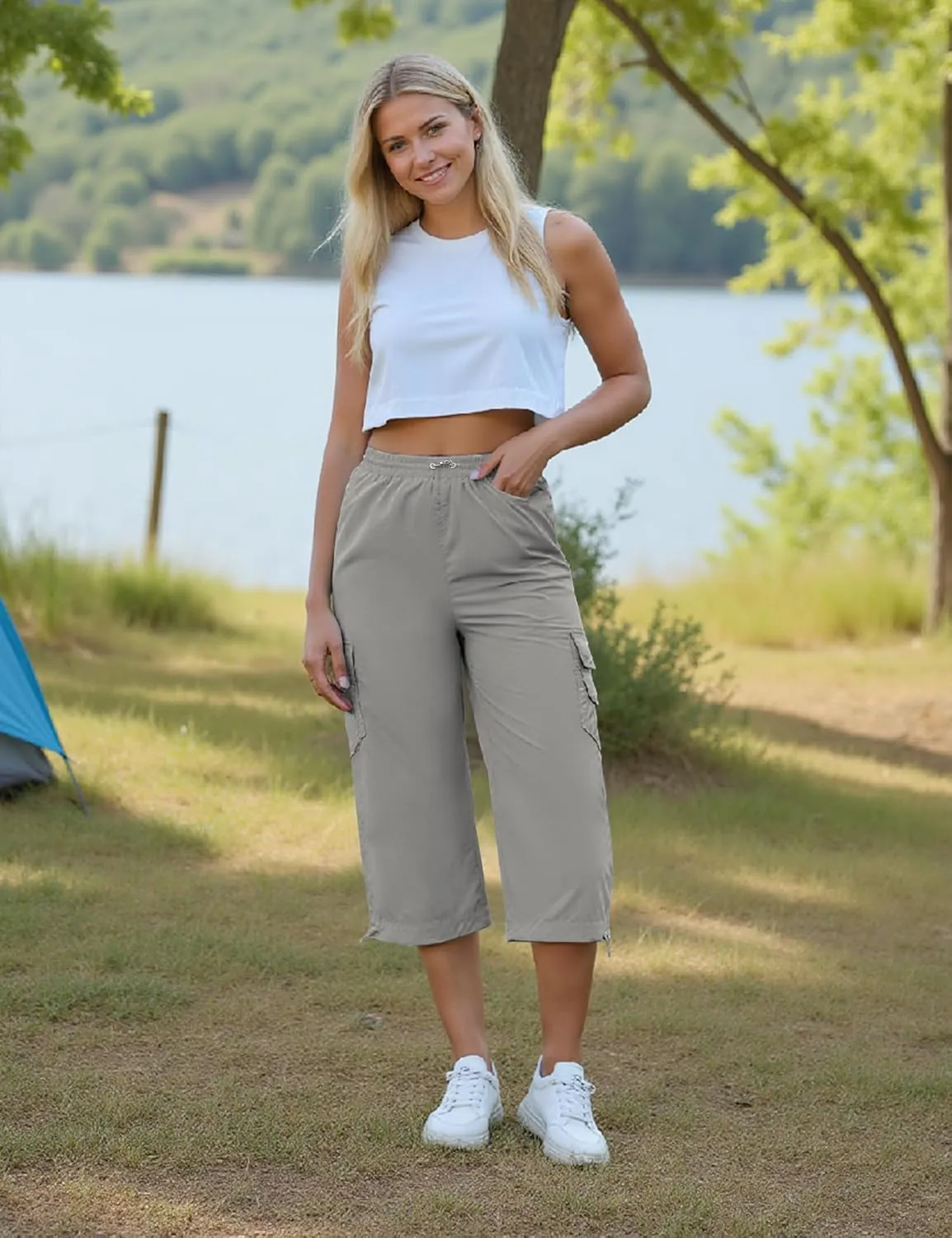 Marvmys Women's Cargo Capris Hiking Pants Lightweight Quick Dry Athletic Travel Cropped Pants with 6 Pockets